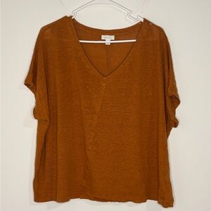 J Jill Love Linen 1X Boxy Top Blouse 100% Linen Lagenlook Oversized V-Neck Tee